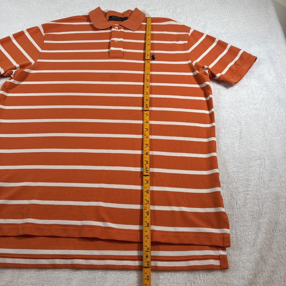 Polo Ralph Lauren Polo Shirt Men's XL‎ Orange White Striped Blue Pony